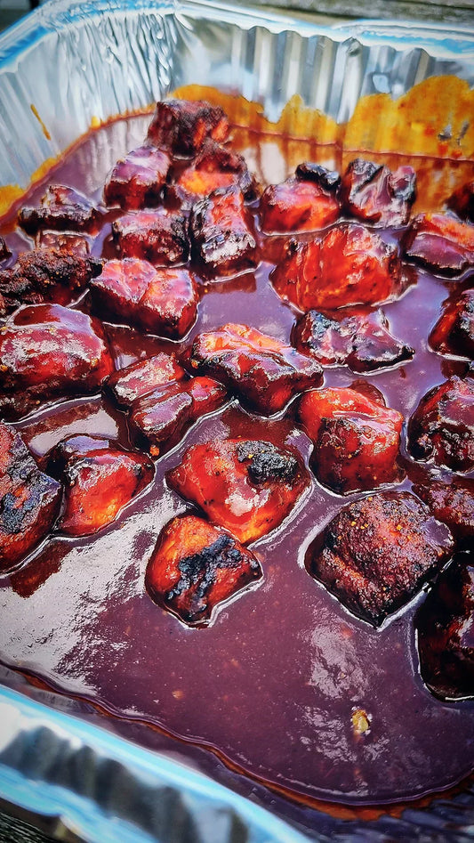 Pork Belly Burnt Ends with Orange Zest Maple Sauce