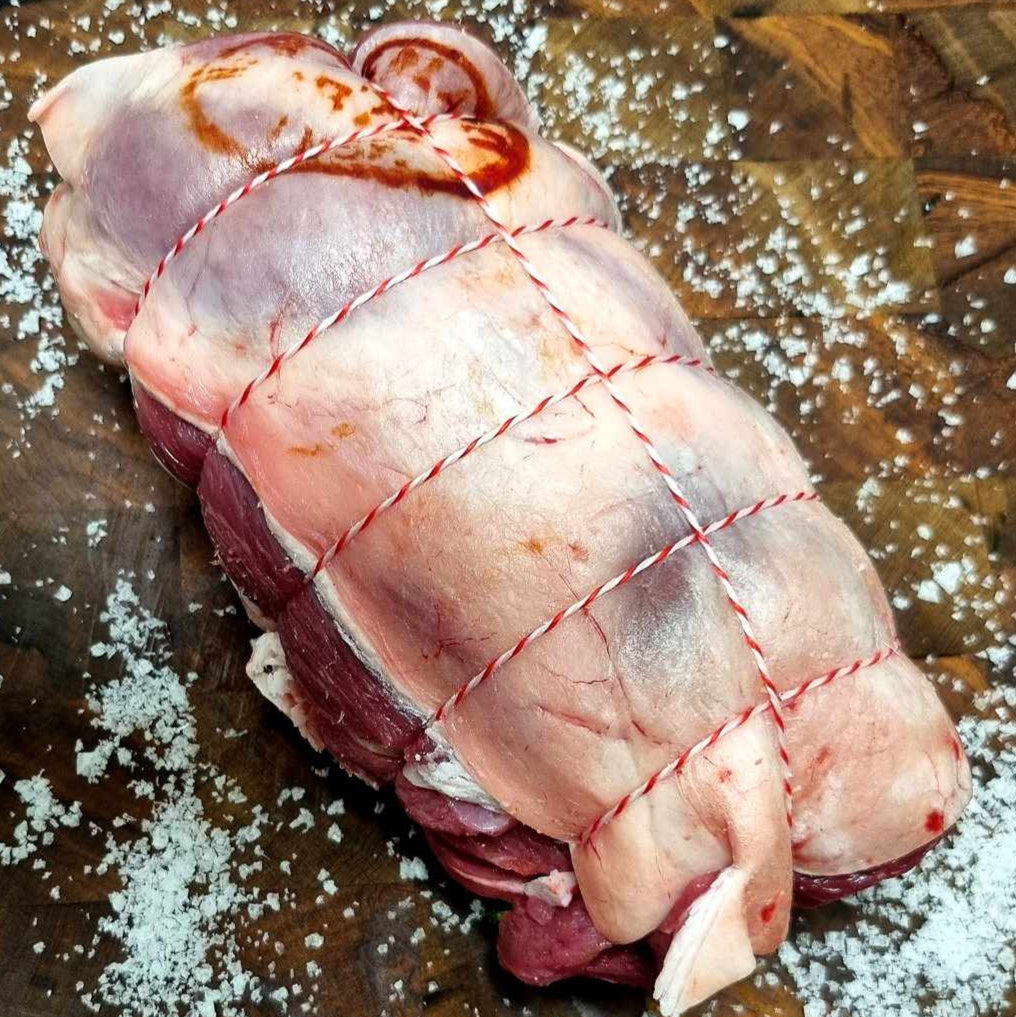 Boneless NZ lamb leg roast stuffed with homemade spinach and pine nut filling, 1–1.2kg, easy to carve and perfect for family meals