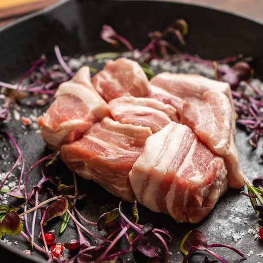500g pork belly pieces – boned, skinned, diced, perfect for pork belly burnt ends and BBQ
