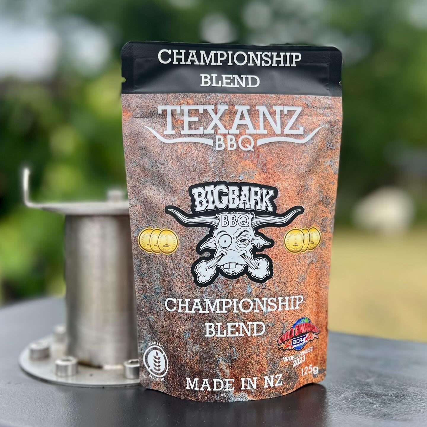 125g jar of Texanz Championship Blend rub – award-winning BBQ seasoning for brisket, steak, pork, lamb, chicken, and vegetables