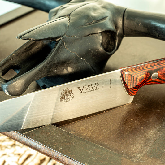 Victory Knives & The Tattooed Butcher Full Tang Santoku Chef’s Knife – German stainless steel, hand polished, balanced kitchen knife