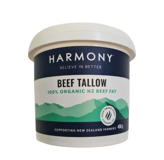 450g jar of Harmony Organic Beef Tallow – gluten free cooking fat ideal for roasting and frying