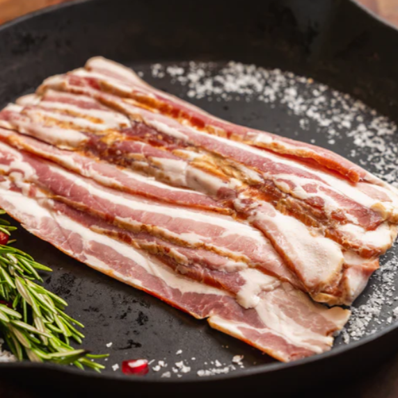 250g pack of NZ streaky truffle bacon – dry cured, smoked, infused with truffle oil, perfect for fry-ups

